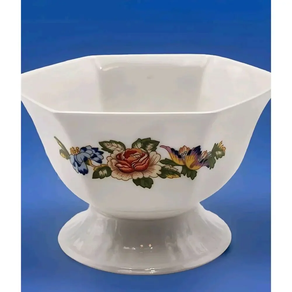 Aynsley Cottage Garden Hexagon Footed Bowl English Bone China 3